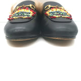 Gucci Princetown Crystal-Embroidered Fur Mules Black Leather Size 37.5