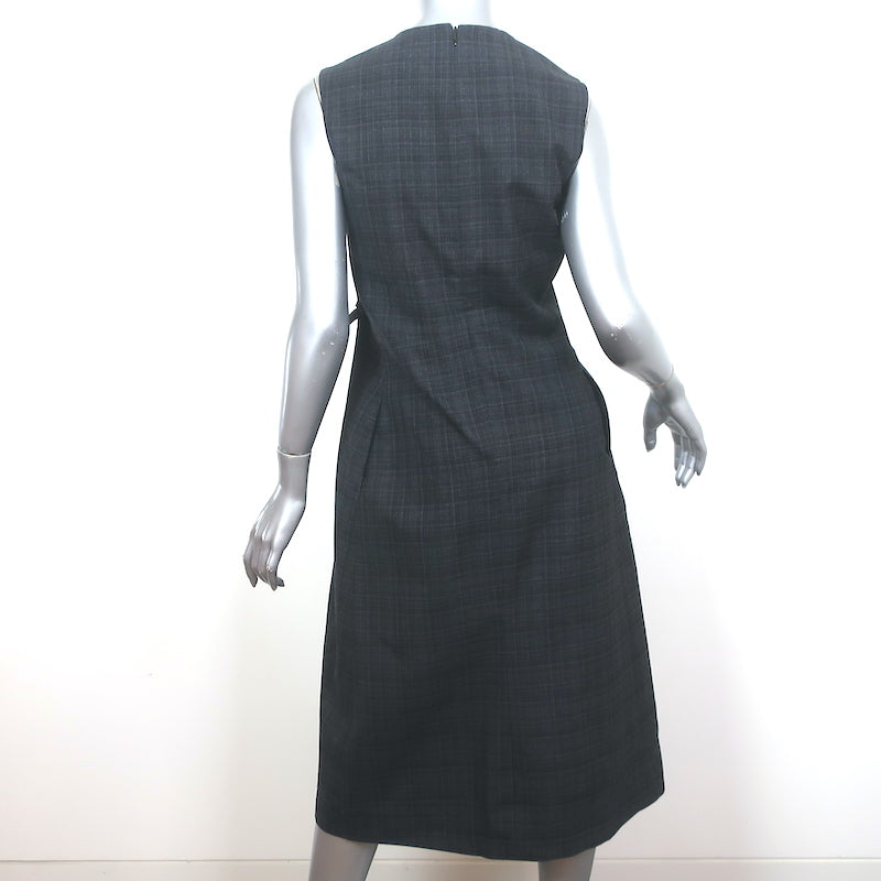 Christian Dior Ruched-Waist Dress Gray Checked Wool Size US 4 Sleeveless Sheath