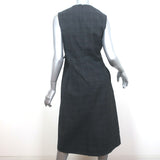 Christian Dior Ruched-Waist Dress Gray Checked Wool Size US 4 Sleeveless Sheath