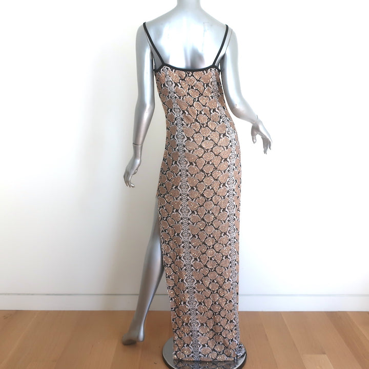 Balmain Snakeskin-Jacquard Sequined Knit Maxi Dress Gold Size 42 NEW