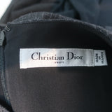 Christian Dior Ruched-Waist Dress Gray Checked Wool Size US 4 Sleeveless Sheath