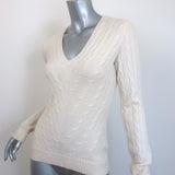 Ralph Lauren Slim Fit Cashmere Cable Knit V-Neck Sweater Cream Size Medium
