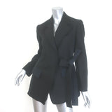 Chloe Frayed-Edge Paneled Wrap Blazer Black Linen-Blend Size 36