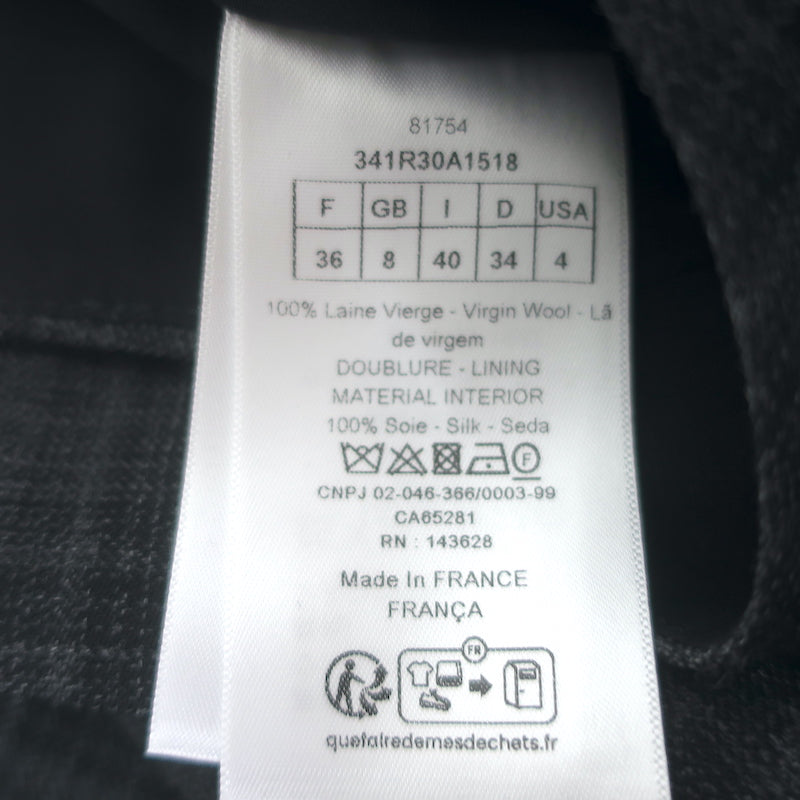 Christian Dior Ruched-Waist Dress Gray Checked Wool Size US 4 Sleeveless Sheath
