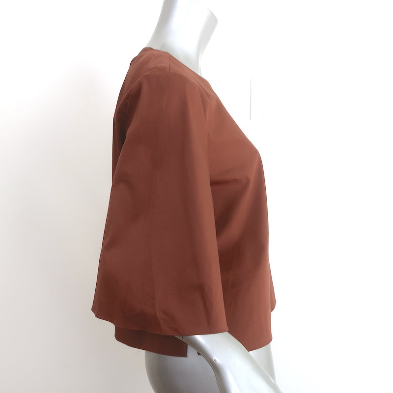 Tibi One-Shoulder Top Brown Satin Poplin Size 4 Short Sleeve Blouse