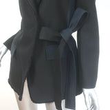 Chloe Frayed-Edge Paneled Wrap Blazer Black Linen-Blend Size 36