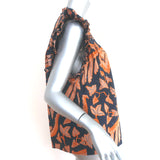 Ulla Johnson Eva Ruffle Top Navy/Orange Printed Cotton Size 10 Sleeveless Blouse