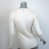 Ralph Lauren Slim Fit Cashmere Cable Knit V-Neck Sweater Cream Size Medium