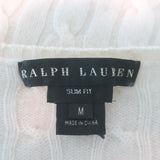 Ralph Lauren Slim Fit Cashmere Cable Knit V-Neck Sweater Cream Size Medium