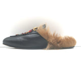 Gucci Princetown Crystal-Embroidered Fur Mules Black Leather Size 37.5