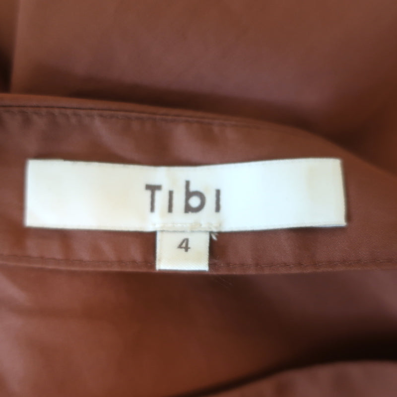 Tibi One-Shoulder Top Brown Satin Poplin Size 4 Short Sleeve Blouse
