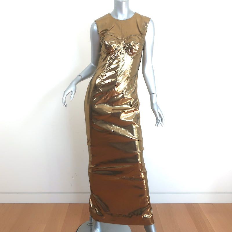 Dolce & Gabbana Long Foiled Satin Corset Dress - Woman Dresses Gold Fabric 42 Dolce & Gabbana Long Foiled Satin Corset Dress - Woman Dresses Gold Fabric 42