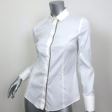 Brunello Cucinelli Monili Trim Button Down Shirt White Stretch Cotton Size Small