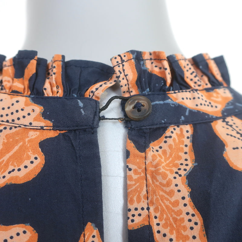 Ulla Johnson Eva Ruffle Top Navy/Orange Printed Cotton Size 10 Sleeveless Blouse