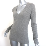 Ralph Lauren Slim Fit Cashmere Cable Knit V-Neck Sweater Gray Size Medium