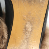 Gucci Princetown Crystal-Embroidered Fur Mules Black Leather Size 37.5