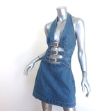Cult Gaia Anice Buckled Cutout Halter Mini Dress Blue Denim Size 10 NEW