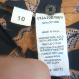 Ulla Johnson Eva Ruffle Top Navy/Orange Printed Cotton Size 10 Sleeveless Blouse