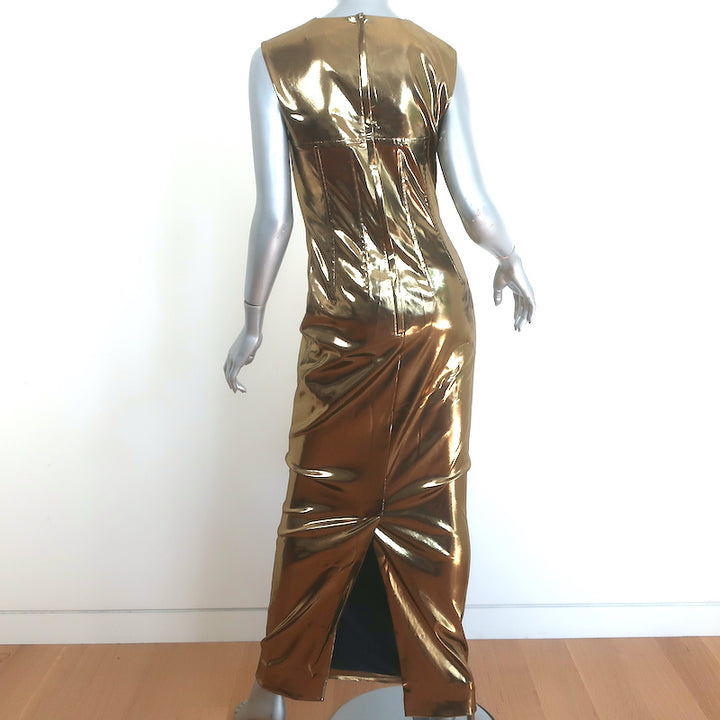 Dolce &amp; Gabbana Foiled Satin Corset Maxi Dress Gold Size 42 NEW