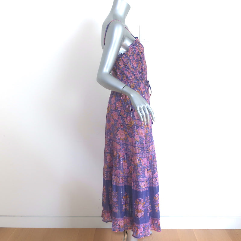 Spell &amp; The Gypsy Juniper Smocked Midi Dress Purple Floral Print Size Medium