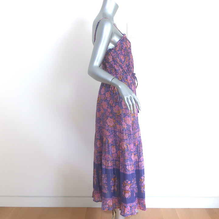 Spell &amp; The Gypsy Juniper Smocked Midi Dress Purple Floral Print Size Medium