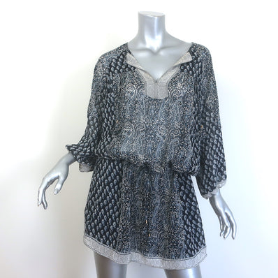 Ulla Johnson Salinas Blouson Mini Dress Navy Paisley Print Chiffon Size 6