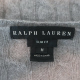 Ralph Lauren Slim Fit Cashmere Cable Knit V-Neck Sweater Gray Size Medium