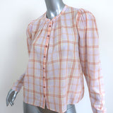 Ulla Johnson Button Down Shirt Nour Light Pink Plaid Size 2 Puff Sleeve Blouse