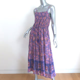 Spell & The Gypsy Juniper Smocked Midi Dress Purple Floral Print Size Medium