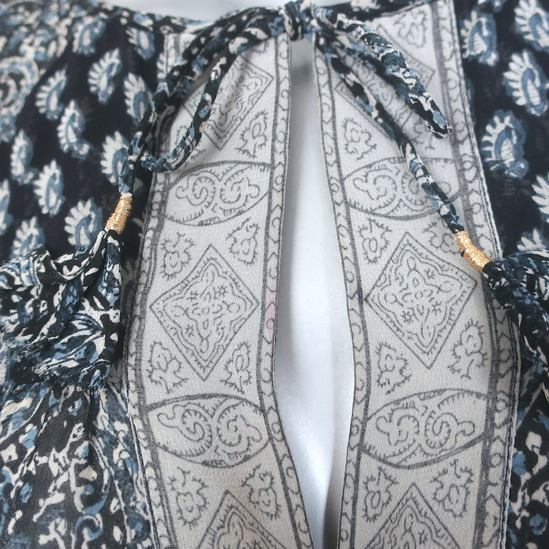 Ulla Johnson Salinas Blouson Mini Dress Navy Paisley Print Chiffon Size 6