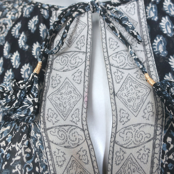 Ulla Johnson Salinas Blouson Mini Dress Navy Paisley Print Chiffon Size 6