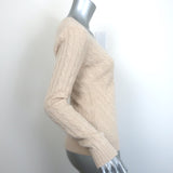 Ralph Lauren Slim Fit Cashmere Cable Knit V-Neck Sweater Light Beige Size Medium
