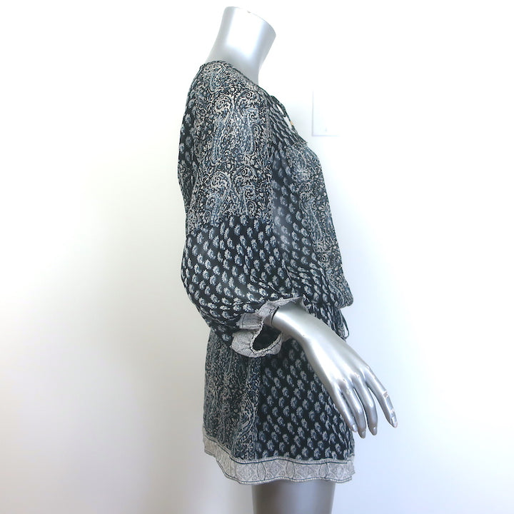 Ulla Johnson Salinas Blouson Mini Dress Navy Paisley Print Chiffon Size 6