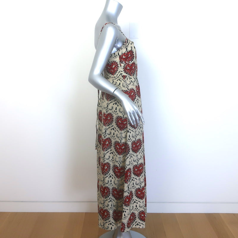 Alix Of Bohemia Autumn Bleeding Heart Midi Dress Beige/Red Size Extra Small