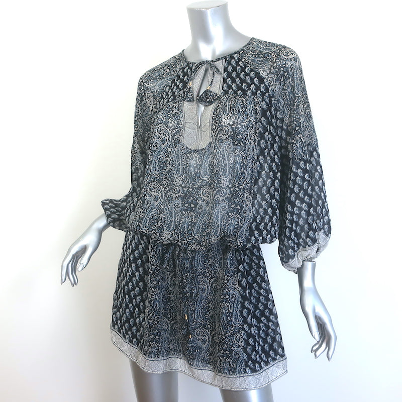 Ulla Johnson Salinas Blouson Mini Dress Navy Paisley Print Chiffon Size 6