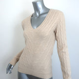 Ralph Lauren Slim Fit Cashmere Cable Knit V-Neck Sweater Light Beige Size Medium