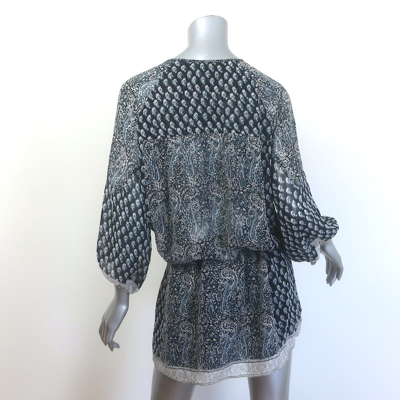 Ulla Johnson Salinas Blouson Mini Dress Navy Paisley Print Chiffon Size 6