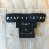 Ralph Lauren Slim Fit Cashmere Cable Knit V-Neck Sweater Light Beige Size Medium