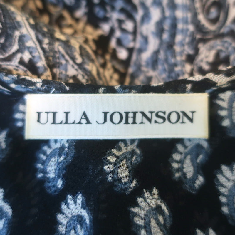 Ulla Johnson Salinas Blouson Mini Dress Navy Paisley Print Chiffon Size 6