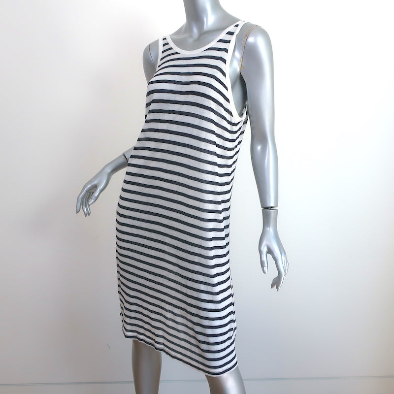 T by Alexander Wang Striped Mini Tank Dress White/Black Linen-Blend Size Medium