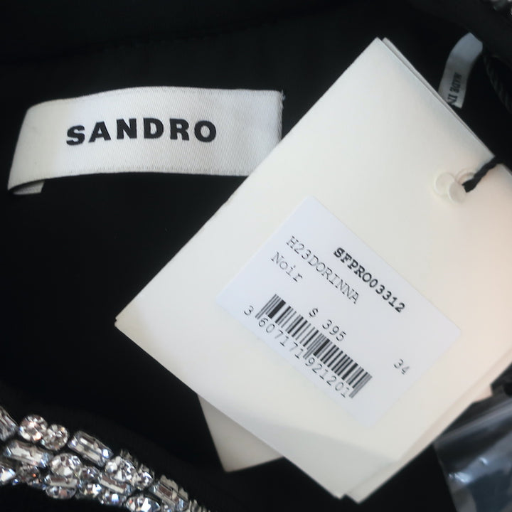 Sandro Dorinna Rhinestone-Trim Mini Shift Dress Black Tweed Size 34 NEW