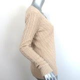 Ralph Lauren Slim Fit Cashmere Cable Knit V-Neck Sweater Beige Size Medium