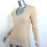 Ralph Lauren Slim Fit Cashmere Cable Knit V-Neck Sweater Beige Size Medium