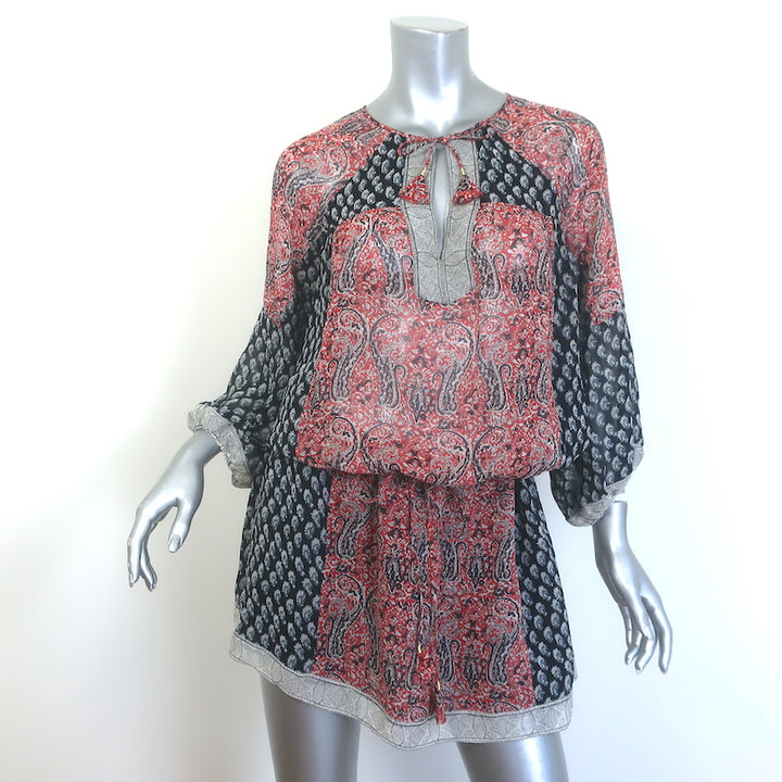 Ulla Johnson Salinas Blouson Mini Dress Red/Navy Paisley Print Chiffon Size 6