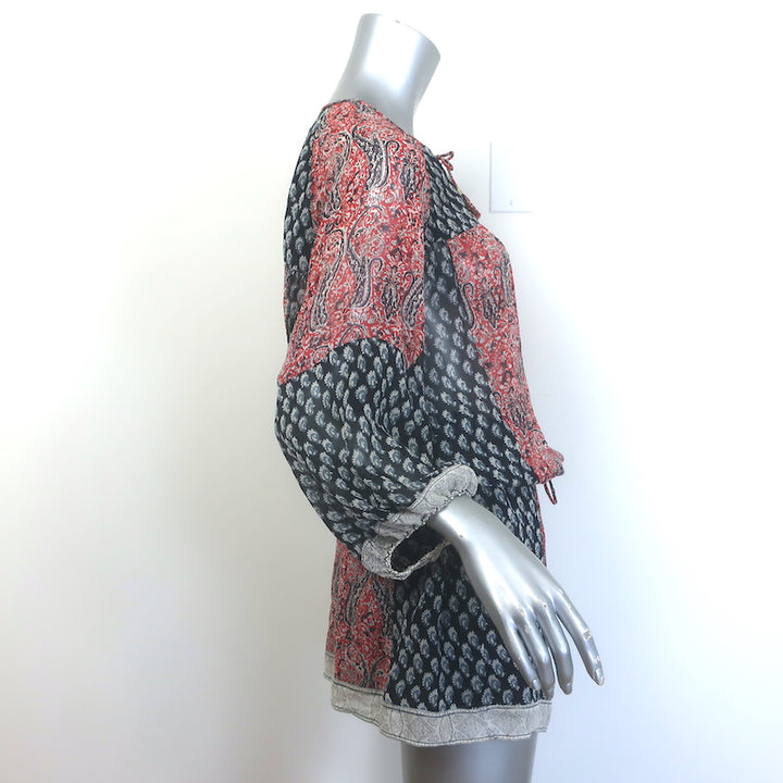 Ulla Johnson Salinas Blouson Mini Dress Red/Navy Paisley Print Chiffon Size 6