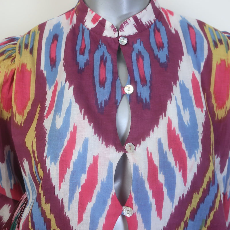Alix of Bohemia Pleated-Side Ikat Print Top Multicolor Cotton Size Extra Small