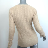 Ralph Lauren Slim Fit Cashmere Cable Knit V-Neck Sweater Beige Size Medium