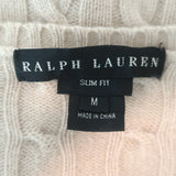 Ralph Lauren Slim Fit Cashmere Cable Knit V-Neck Sweater Beige Size Medium
