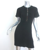 Sandro Claudine Pleated Pointelle Knit Mini Dress Black Size 34 NEW