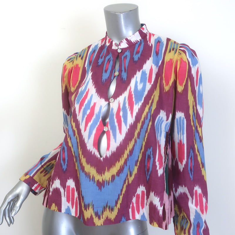 Alix of Bohemia Pleated-Side Ikat Print Top Multicolor Cotton Size Extra Small